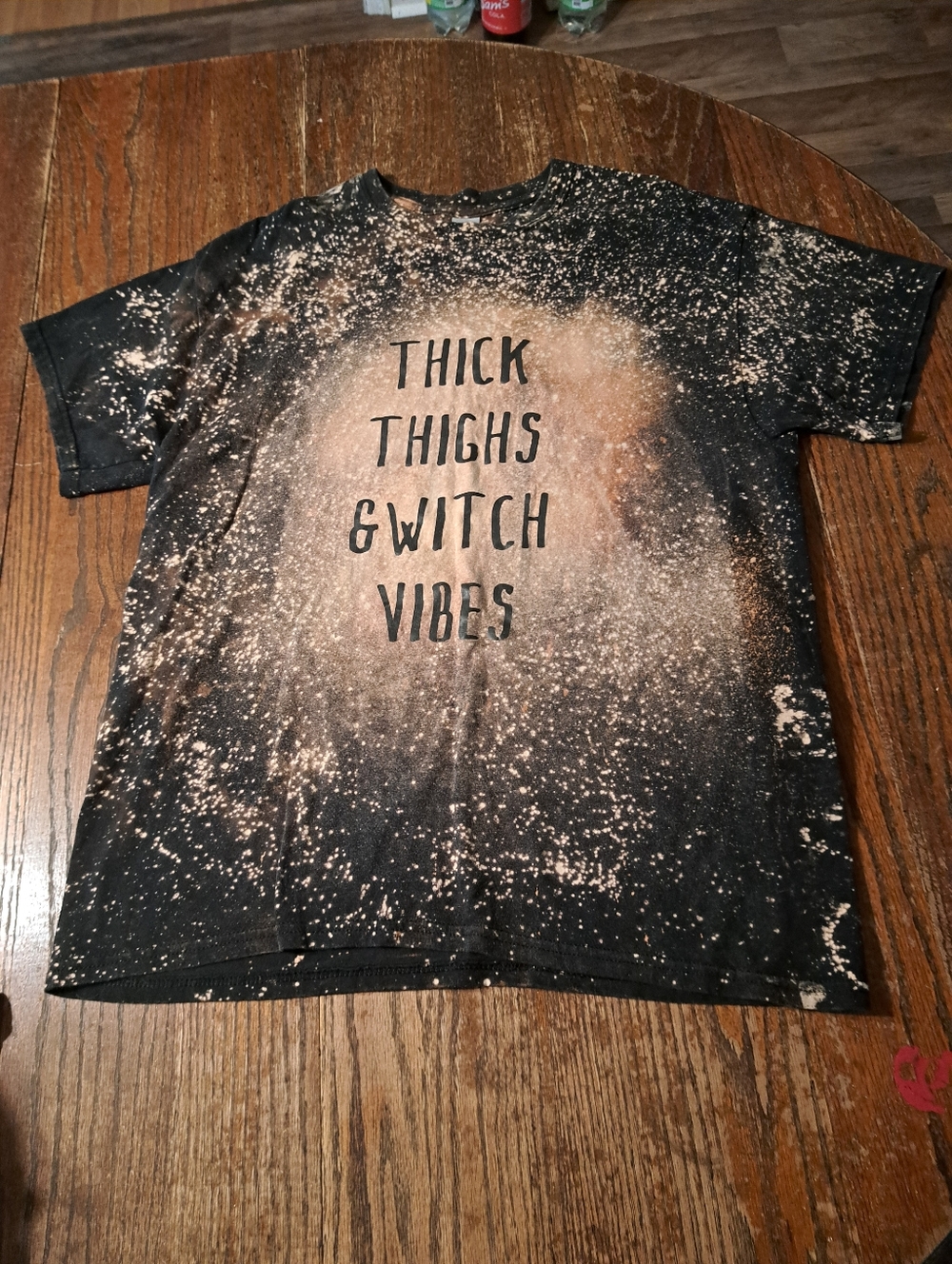 Large Thick Thighs Witch Vibes Short Sleeve Black Bleached Tee Tshirt Halloween